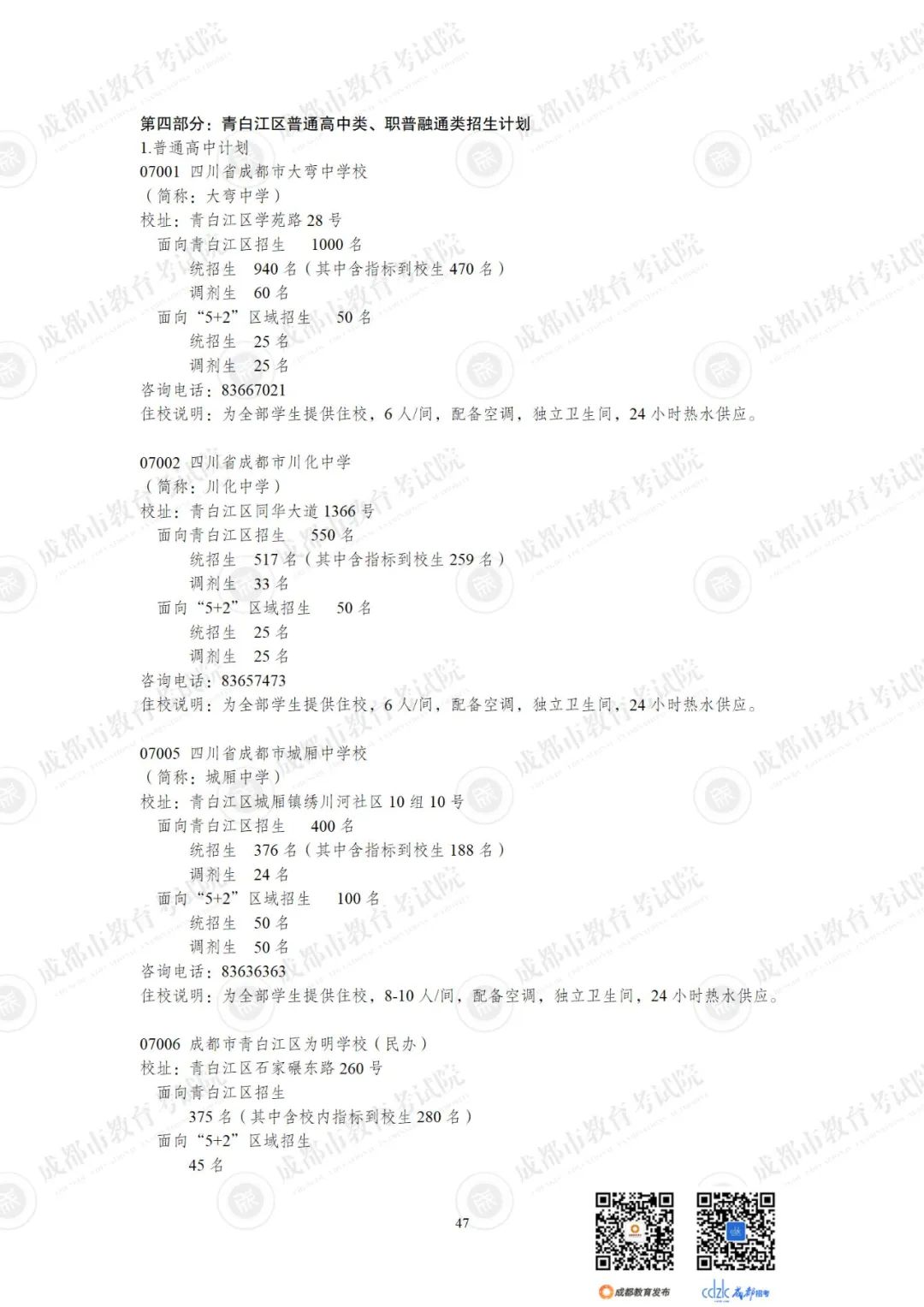2024成都各高中招生计划一览表