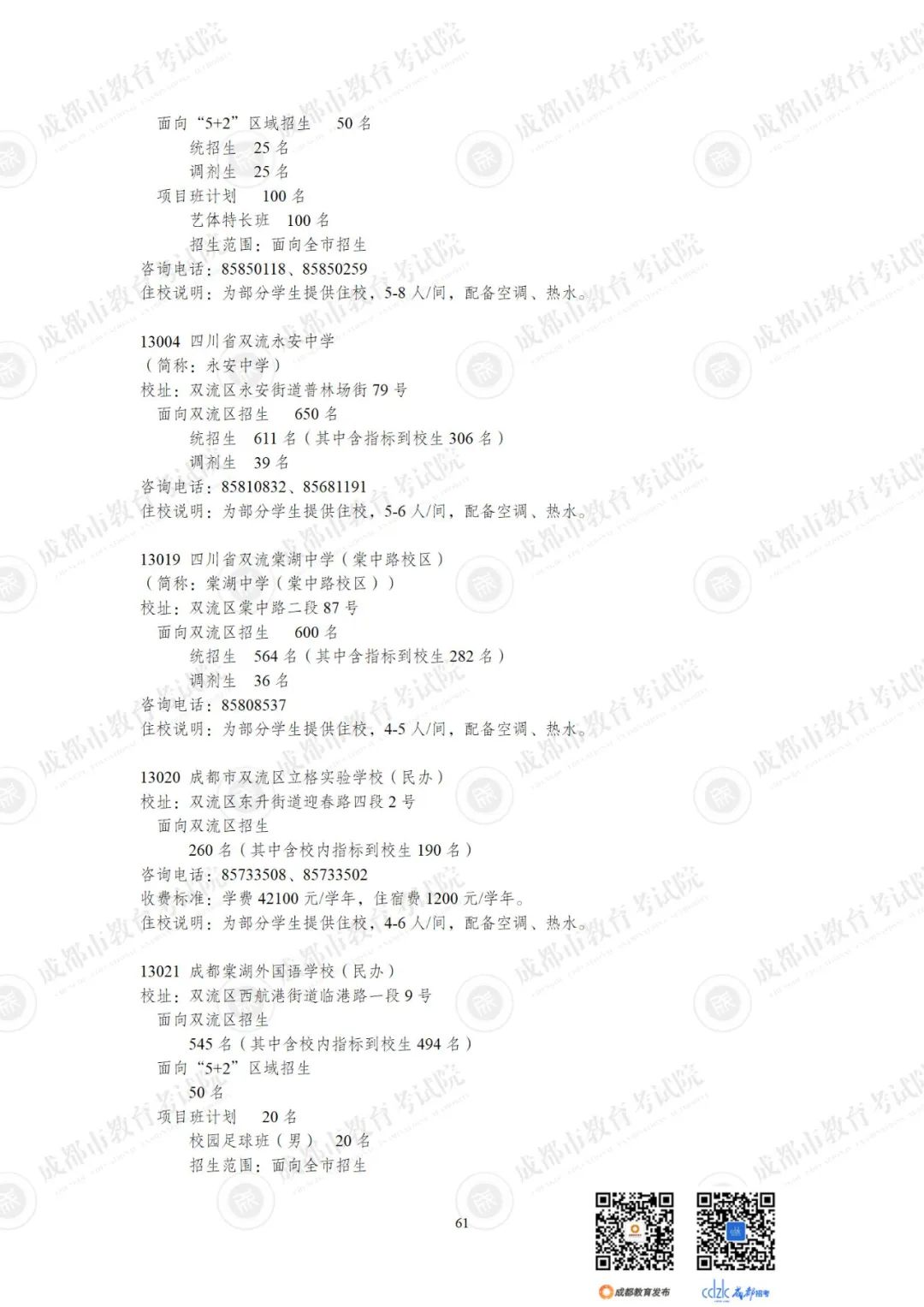 2024成都各高中招生计划一览表