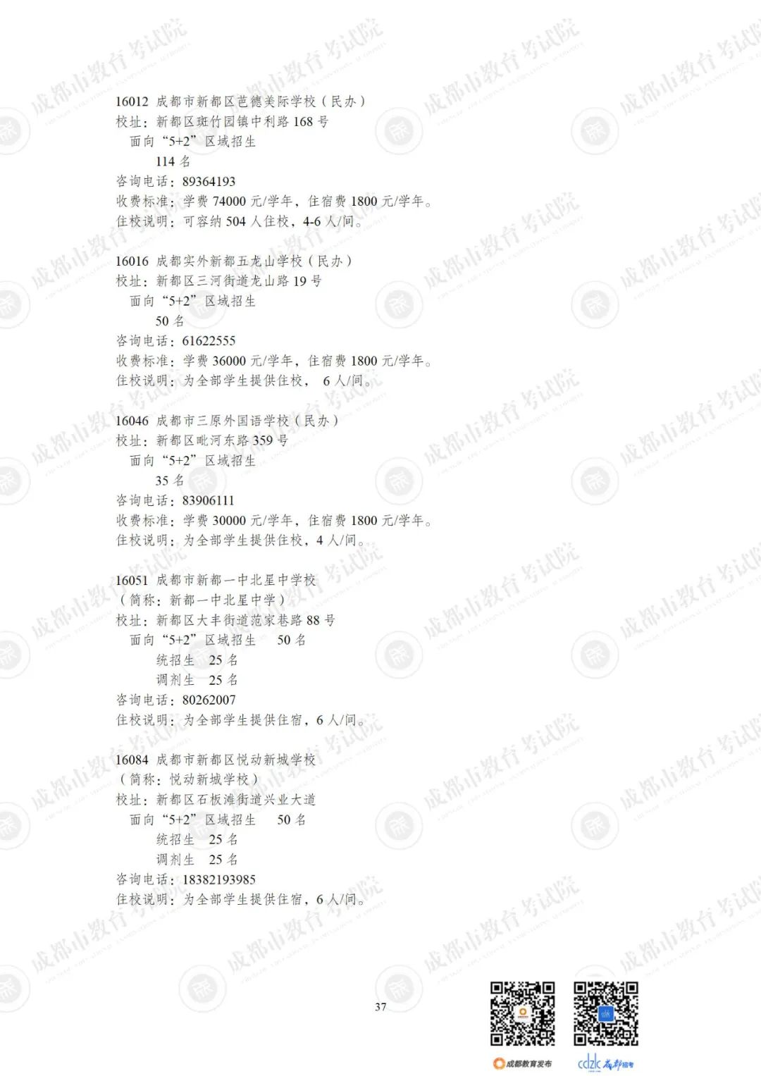 2024成都各高中招生计划一览表