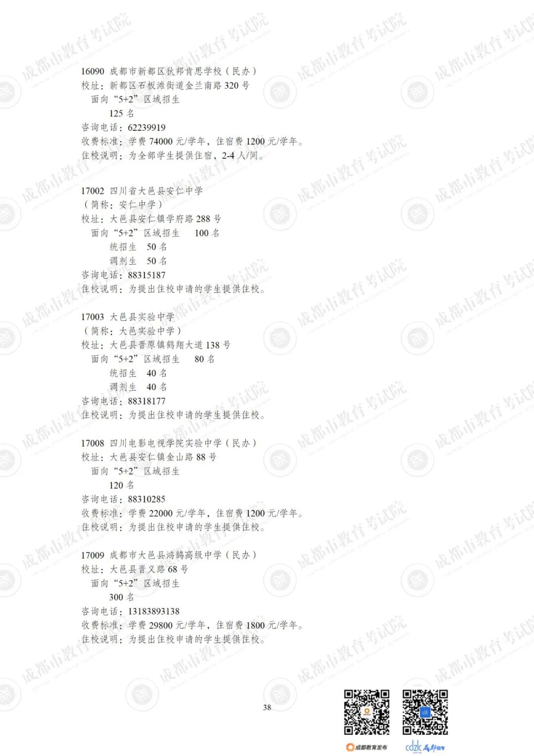 2024成都各高中招生计划一览表