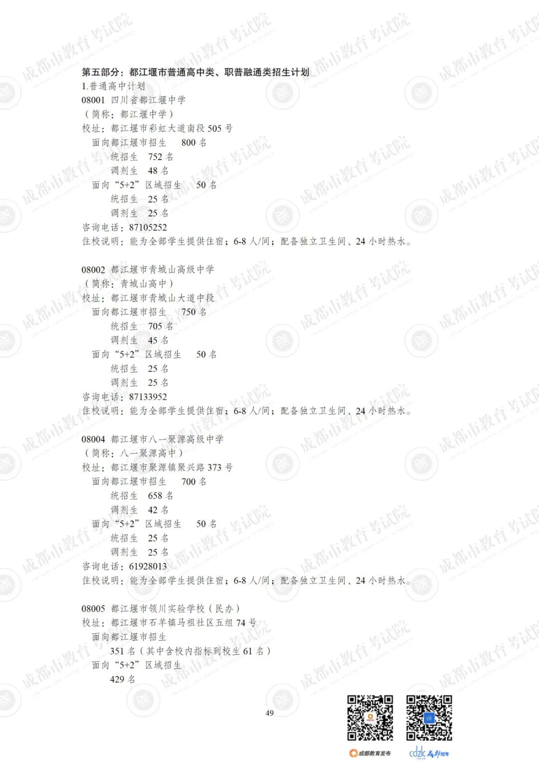 2024成都各高中招生计划一览表