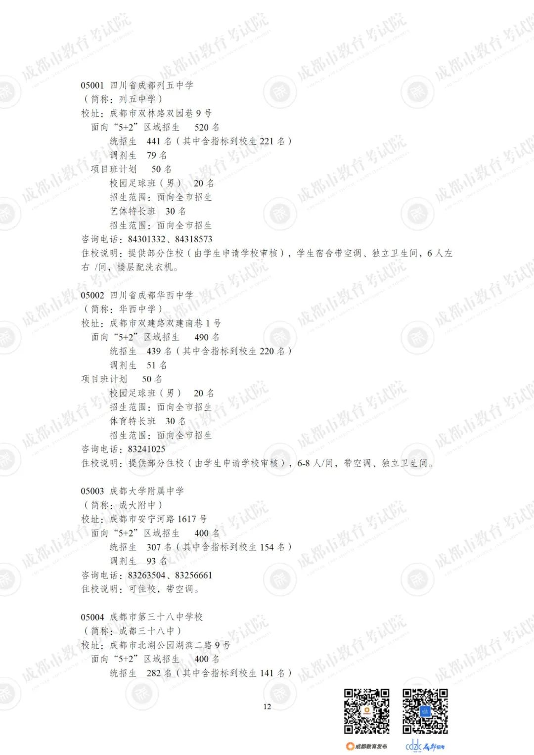 2024成都各高中招生计划一览表