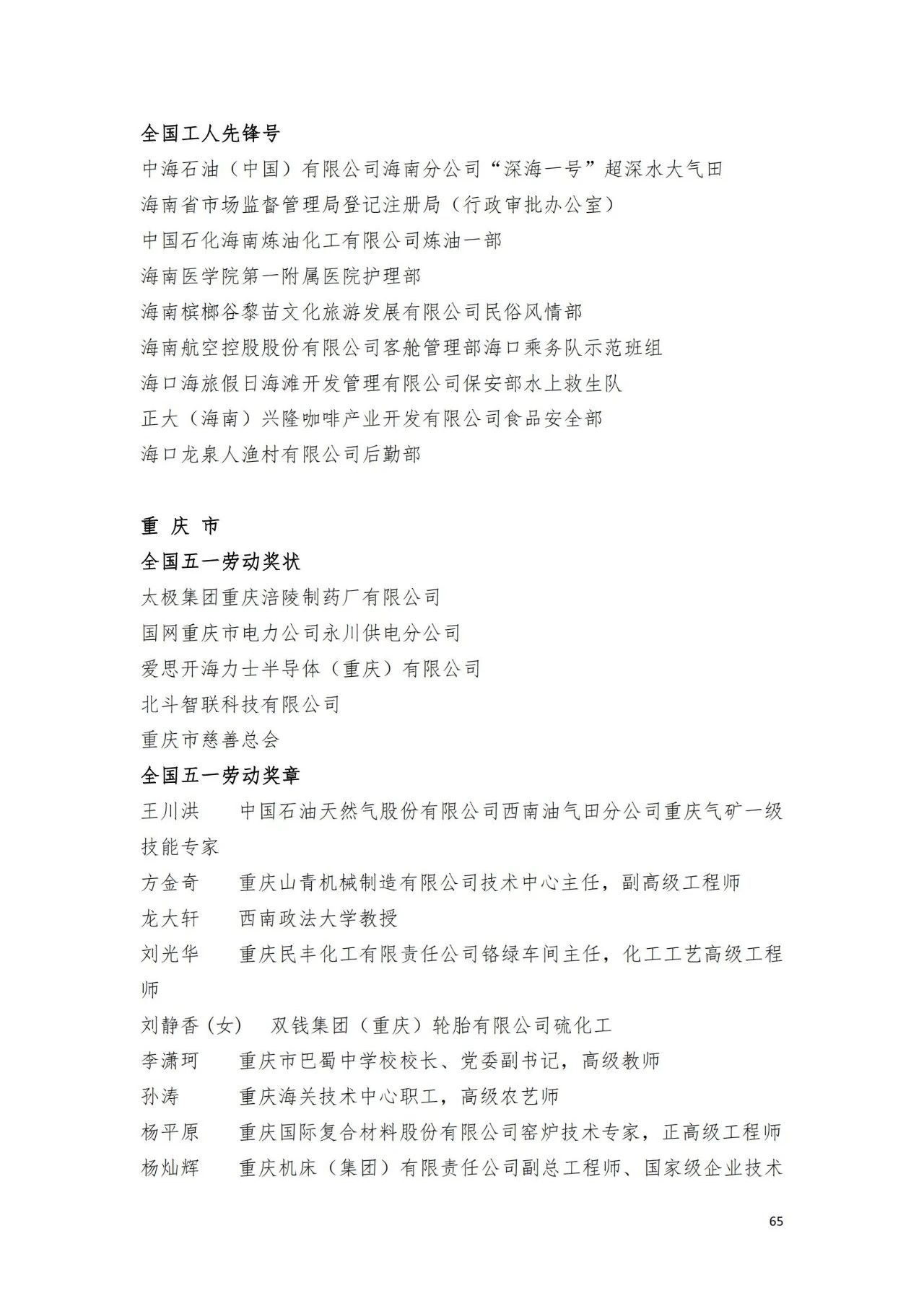 2024全国五一劳动奖章获奖名单(完整名单)