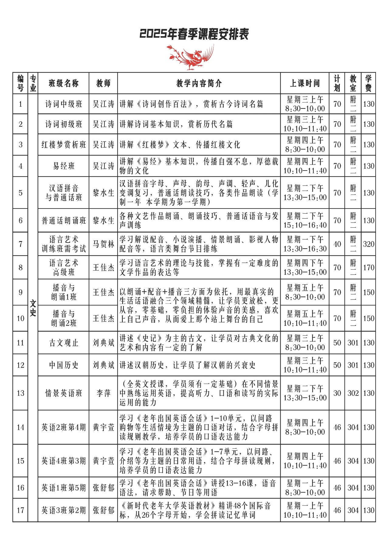 江汉区老年大学2025年春季招生简章