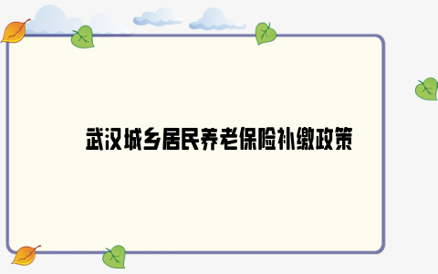 武汉城乡居民养老保险补缴政策