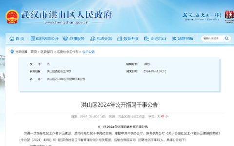 武汉洪山区2024年招聘社区干事公告